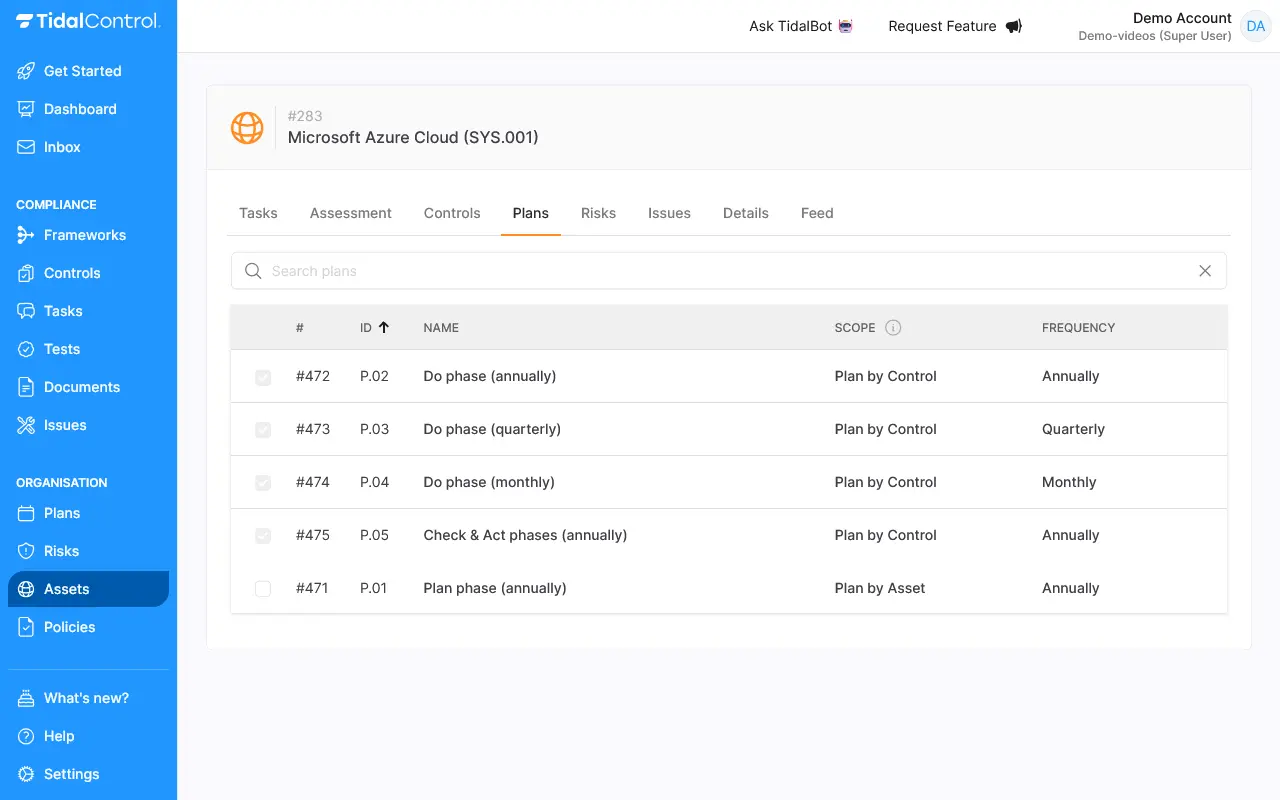 Clicking on asset plans